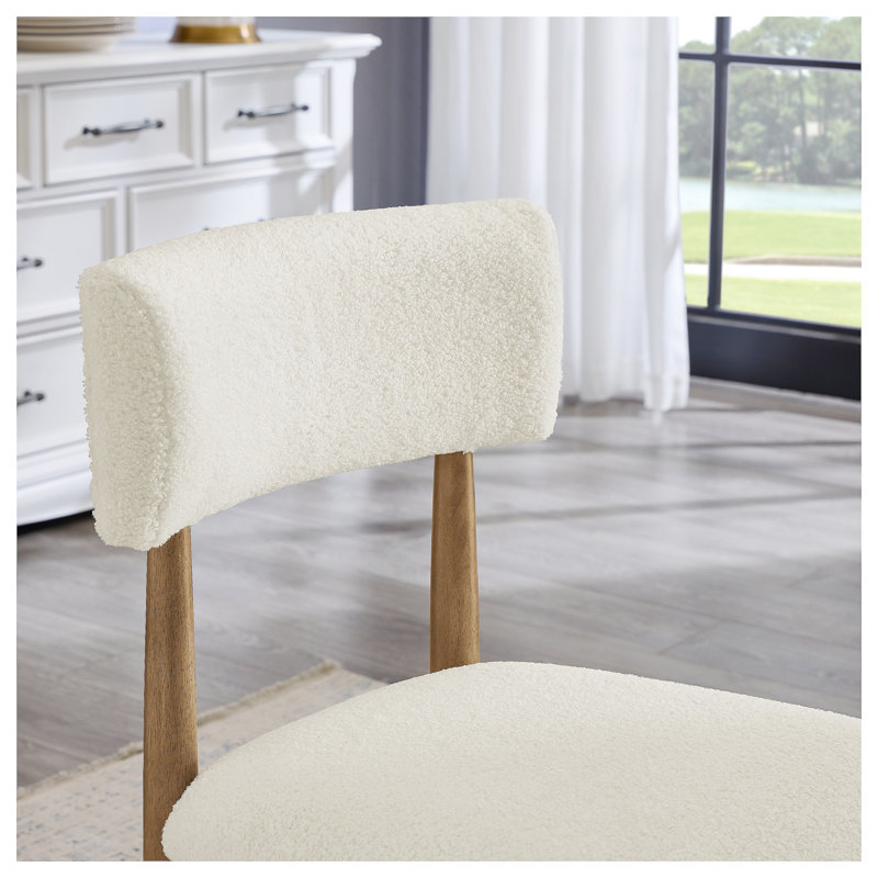 Ebern Designs Kareem Boucle Upholstered Dining Chairs, Natural Oak