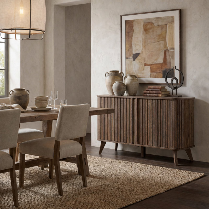 Aurel Modern 42.1" Fluted Sideboard with Sliding Doors & Shelves, Brown
