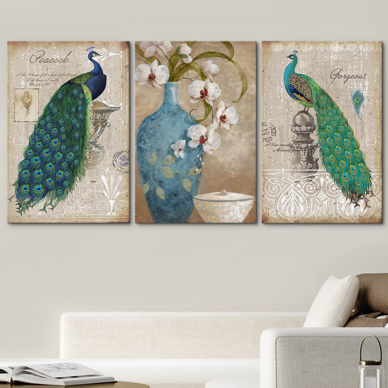 Décoration murale paon Decor, Toile tendue, H 24 po x l 48 po