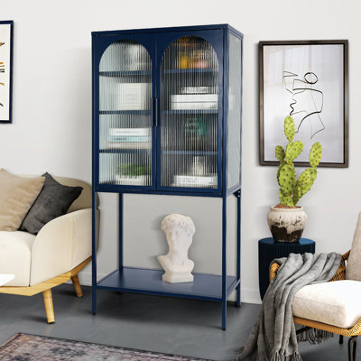 63" Sleek Tempered Glass Freestanding Storage Cabinet