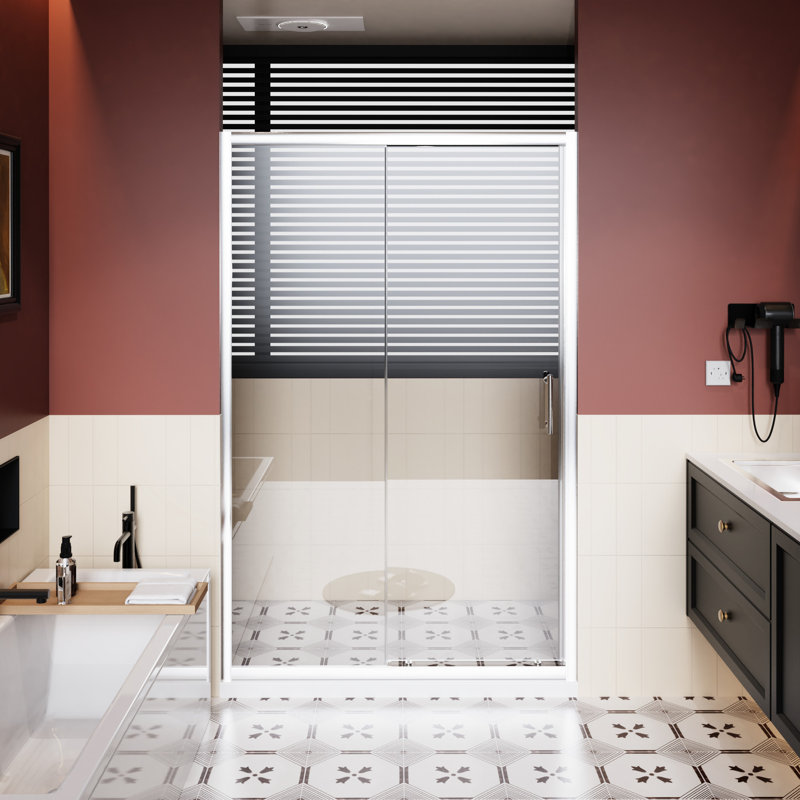 48 In W Adjustable Single Sliding Shower Door, 72 H, 1/5 Inch Thick Clear Tempered Glass, Aluminum Alloy Frame, Smooth Sliding, Reversible Installation Adjustable, Finish, Easy - To Clean