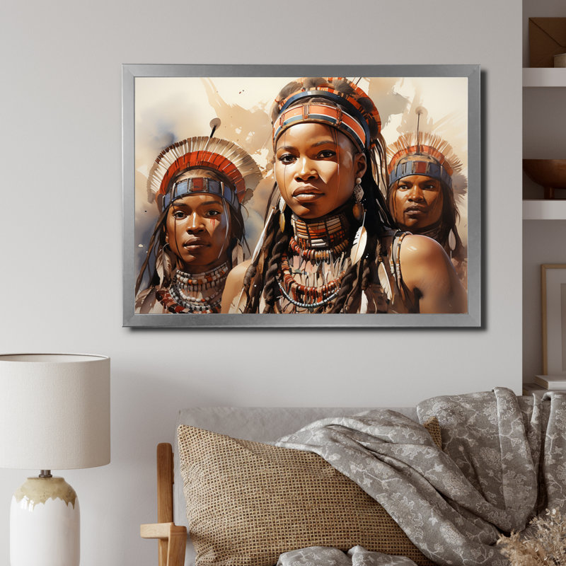 «African Zulu Dancers II» sur toile, H 34 po x l 44 po x P 1,5 po, Cadre photo argenté