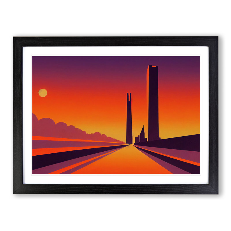 Art Deco Sunset - Single Picture Frame Print, 46cm H x 64cm W x 2cm D, Black Framed