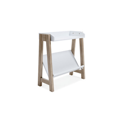 Arid Bookshelf Side Table, 29 Inch, Gallery Rail, Light Brown, White