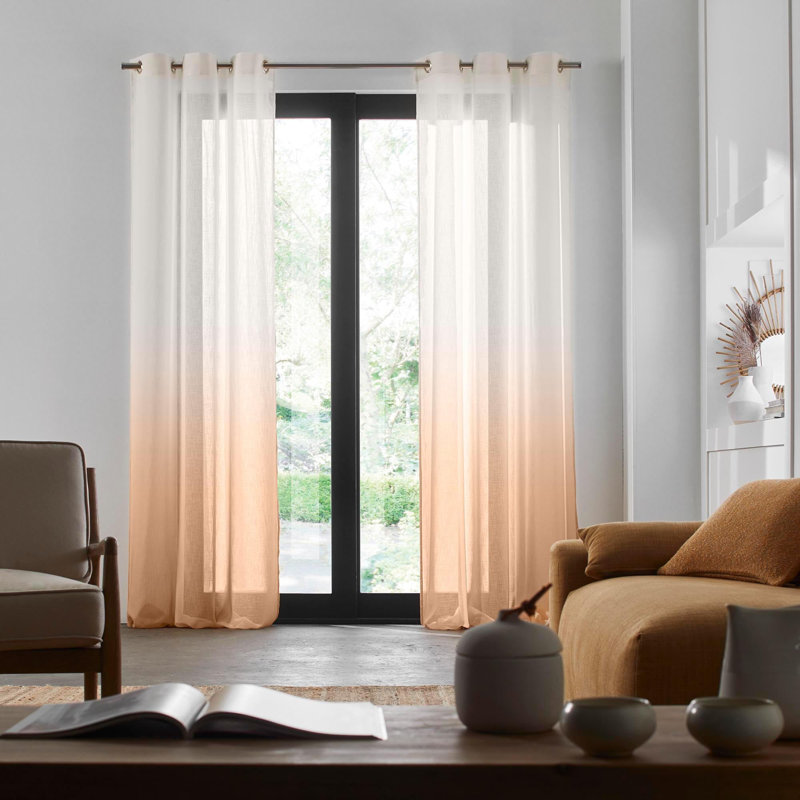 Sheer Curtain Single Panel, Yellow/Orange, 145 x 298cm