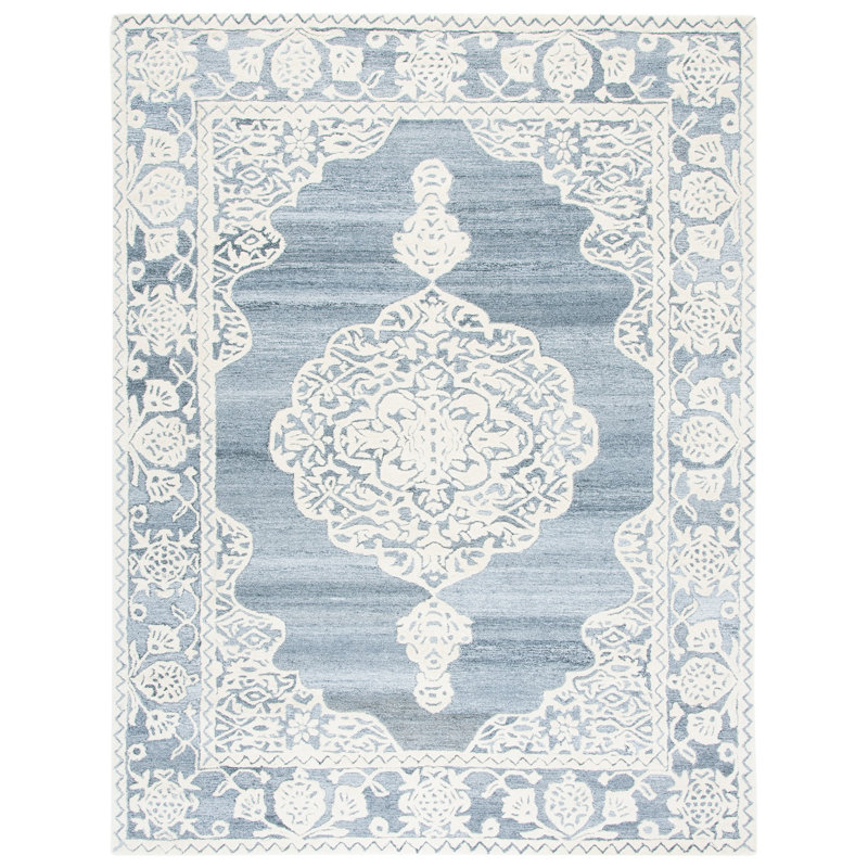 Micro-Loop Hand Tufted Wool/Cotton Oriental Rug in Ivory, Rectangle 8' x 10'