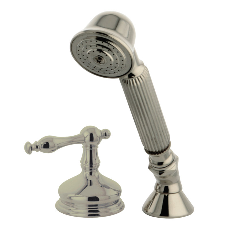Garniture de robinet de baignoire romaine à fixation sur plateau à poignée simple avec douche à main, Nickel brossé