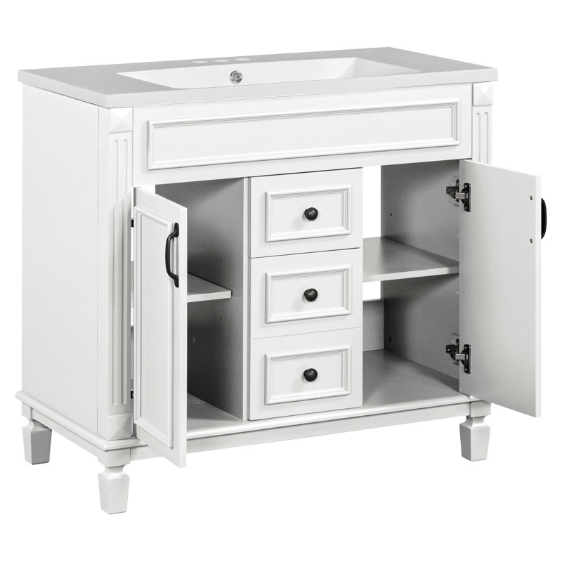 Meuble-lavabo simple 35,9 po avec plateau en céramique Dezmand, Blanc