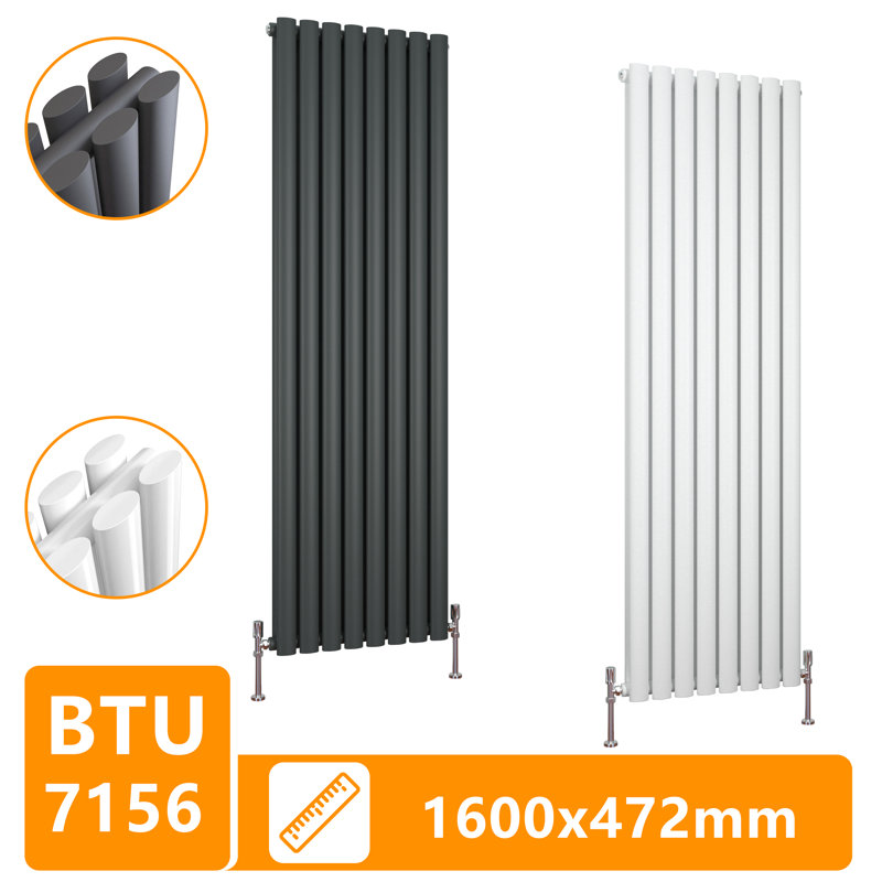 Vertical Oval Column Radiator, Double, White, 160cm H x 47.2cm W x 5.6cm D