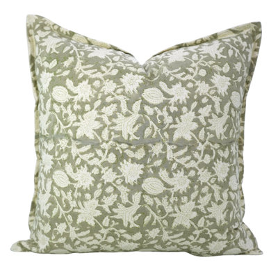 Fabdivine Luxury Hand Block Print Cushion Cover with Double Oxford Border Cotton Fabric- Manikarnika