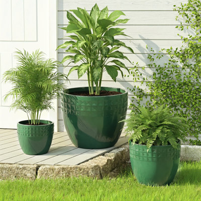 Ensemble de 3 pots à fleurs d'intérieur / extérieur en céramique avec trou de drainage