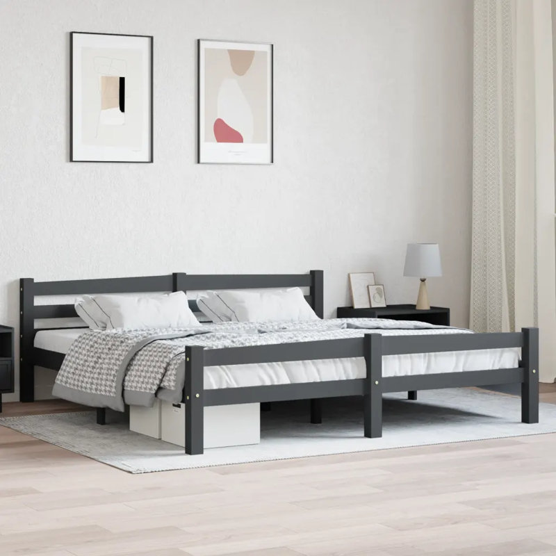 Beeman Solid Wood Bed, Dark Grey, 200 x 200 cm