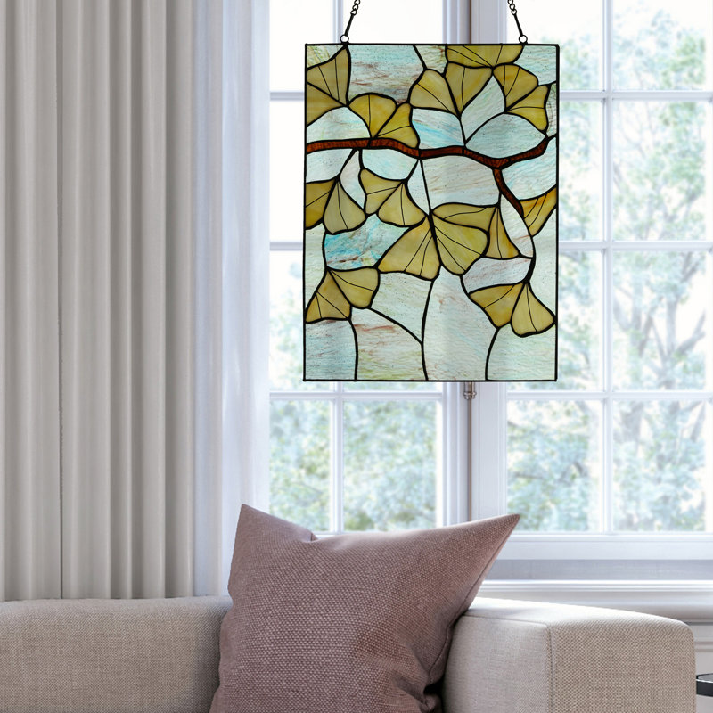 17.5"H Ginkgo Leaf-Stained Glass Window Panel