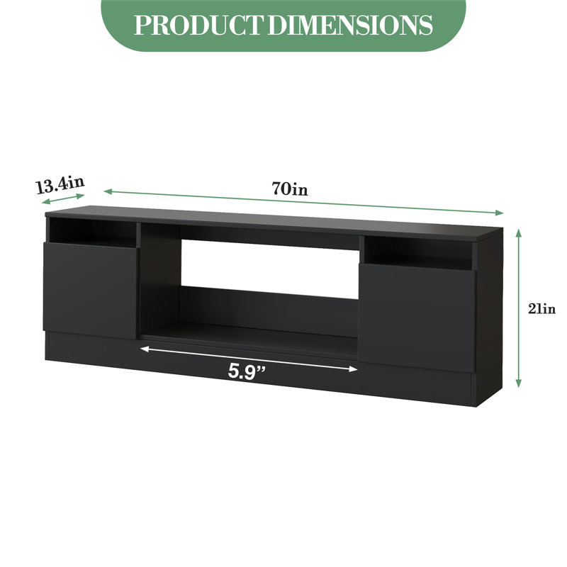 Modern TV Stand for TVs Up to 75", Entertainment Center with Storage Cabinets, 2 Open Shelves, Space for 35" Electric Fireplace Insert, Tool-Free Assembly(Fireplaces NOT Included)