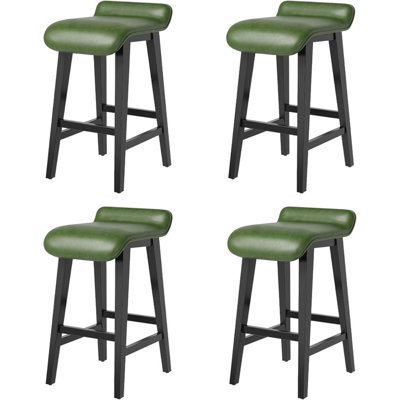 Ensemble de 4 tabourets de bar à hauteur de comptoir de 26,2 po avec structure en chêne massif et large siège en similicuir, design industriel pour îlot de cuisine, bar personnel