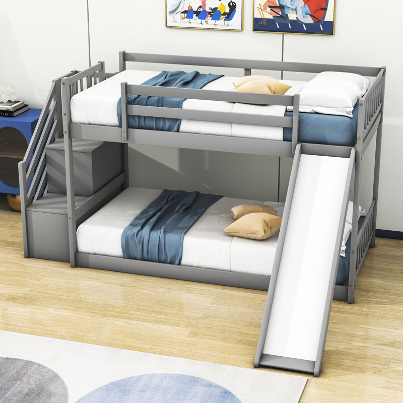Lit superposé simple en bois avec glissade Evika, gris