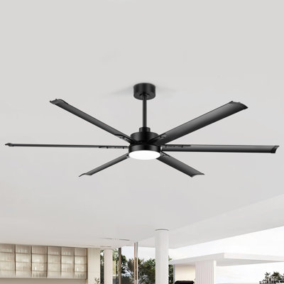 Chalmas Large Matte Black Indoor/Covered Outdoor Ceiling Fan with Light and Remote, 6 Aluminum Blades, 6-Speed Quiet DC Motor, LED Tri-Colour Temperature, Memory Function, Timer, 6''/12'' Downrods