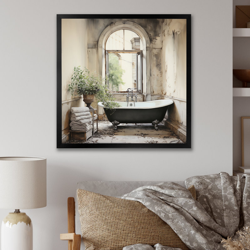 «Bath Bath» de Tranquility II - art mural, H 16 po x l 16 po x P 1 po, Cadre simple noir