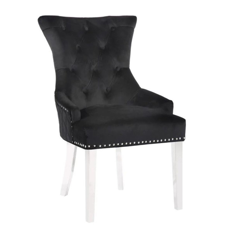 Chaise parsons capitonnée en velours, Noir / Chrome, 1