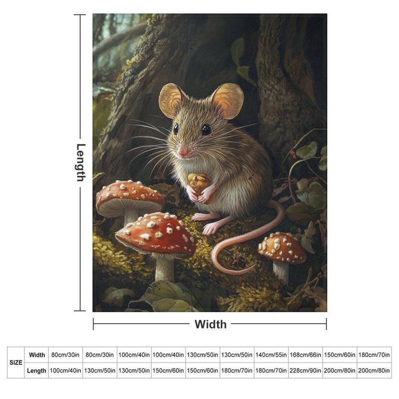 Souris tenant l'écrou près de la couverture en flanelle de luxe Toadstool, couverture douce et chaude pour le canapé-lit du salon