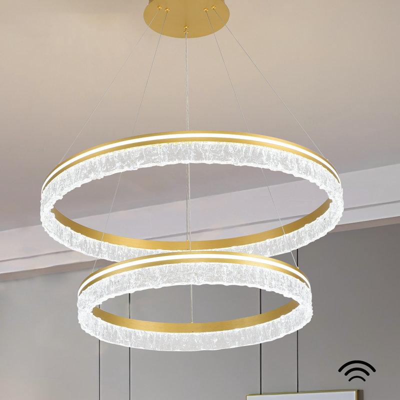 Luminaire suspendu moderne à 2 anneaux à intensité variable avec luminaires à distance réglables, Naturel