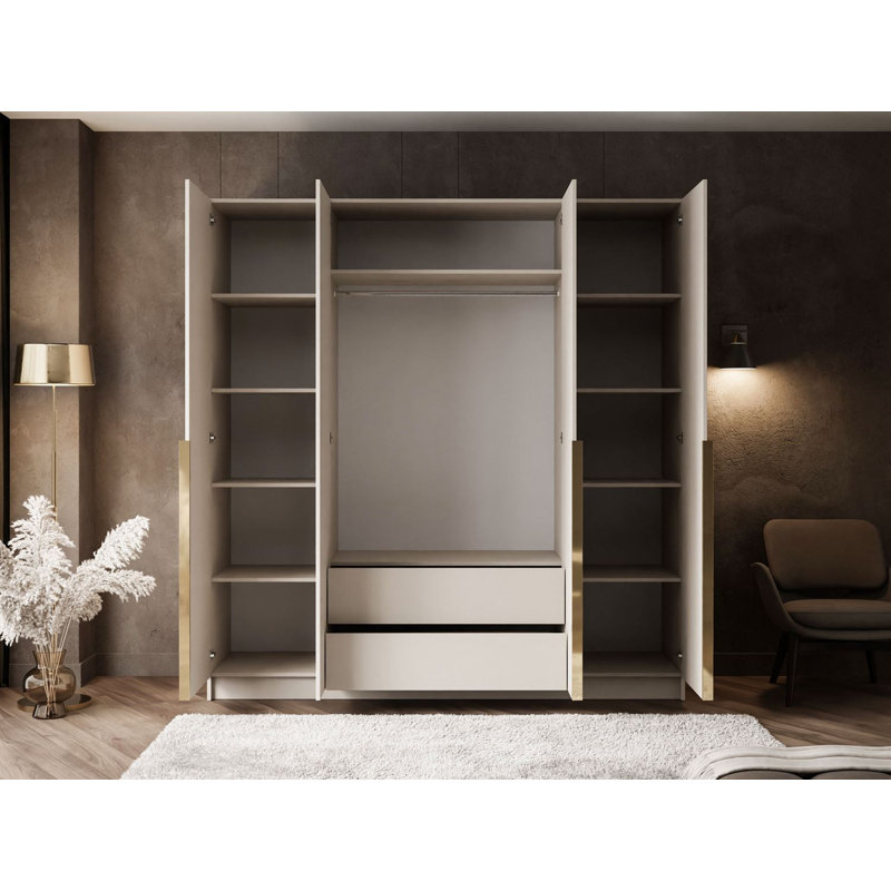 4 Door Manufactured Wood Wardrobe, Gold