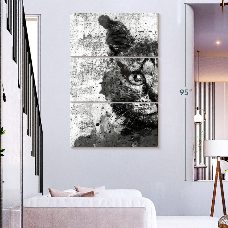 Visage de chat Brampt noir et blanc, H 74 po x l 48 po