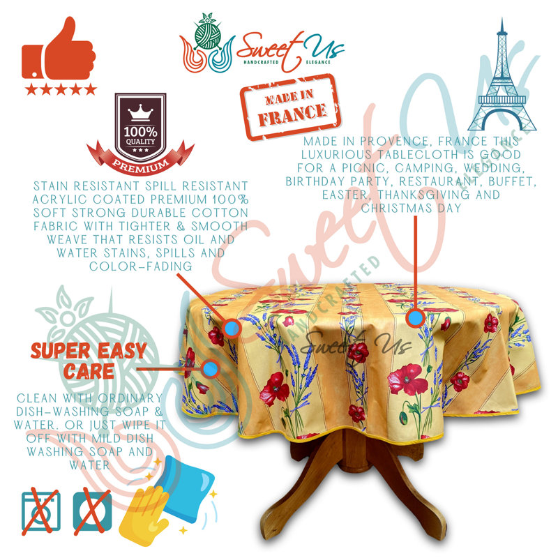 Nappe ronde française en coton lavable et résistante aux taches