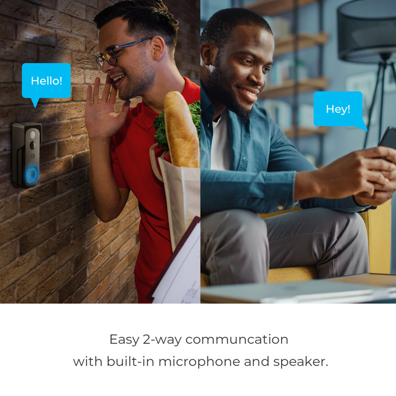 Black Wireless Smart Video Doorbell with Night Vision