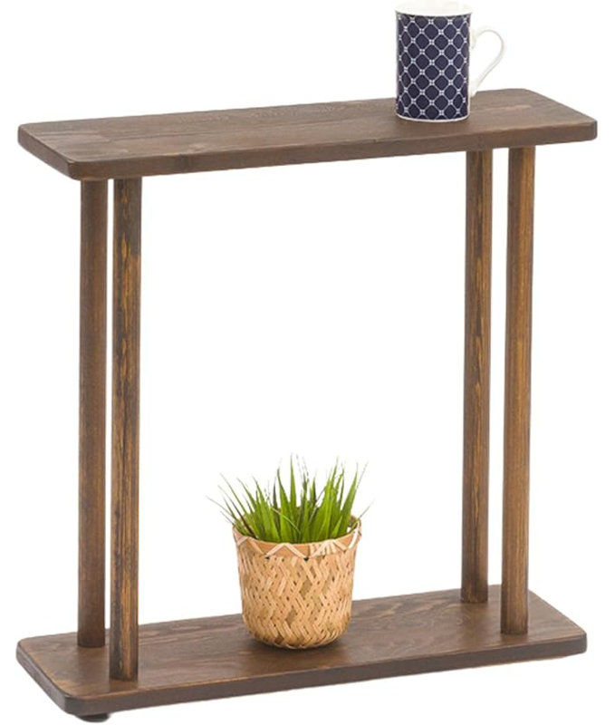 Rectangular Solid Wood Narrow Side Table, Skinny Bedside Table, Small End Table (Dark Walnut, X-Large)