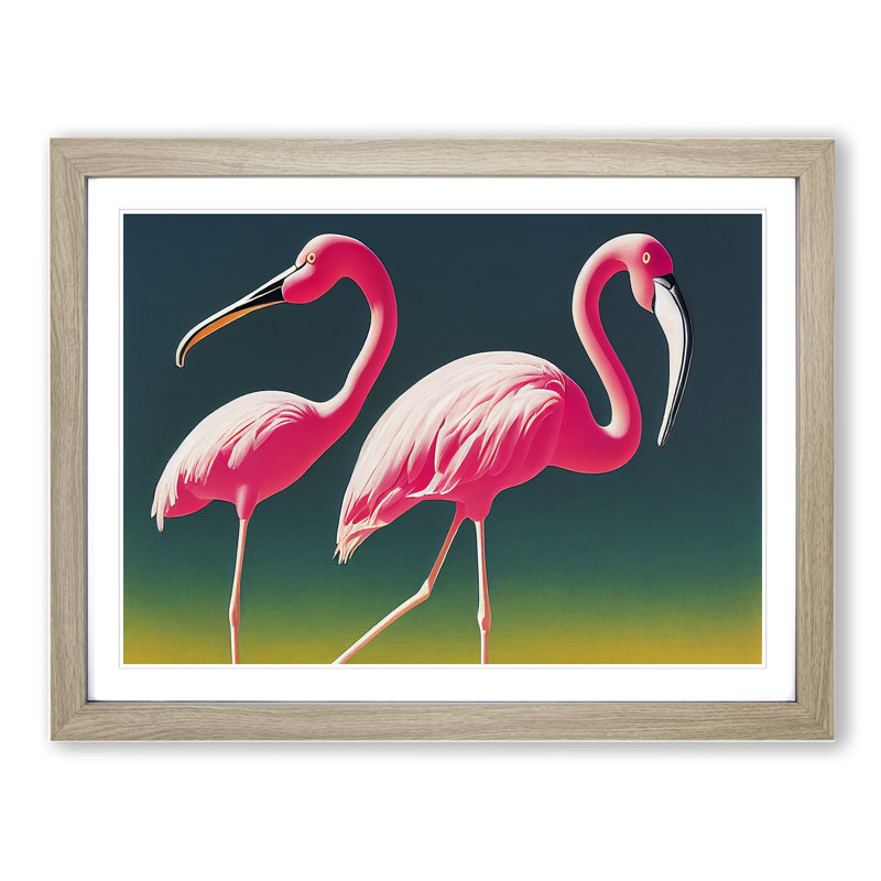Immense Flamingos - Single Picture Frame Print, 25cm H x 34cm W x 2cm D, Oak
