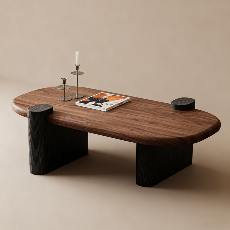 Modern Nut-Brown Solid Wood Oval Coffee Table