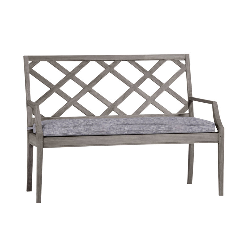 Haley Teak Garden Bench, Oyster Teak, Dove Sunbrella® Linen, Welt