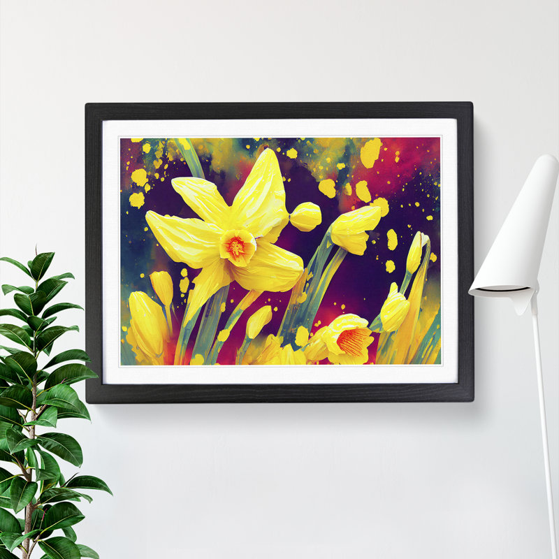 Daffodil Flower Splash - Framed Print, Black, 46cm H x 64cm W x 2cm D