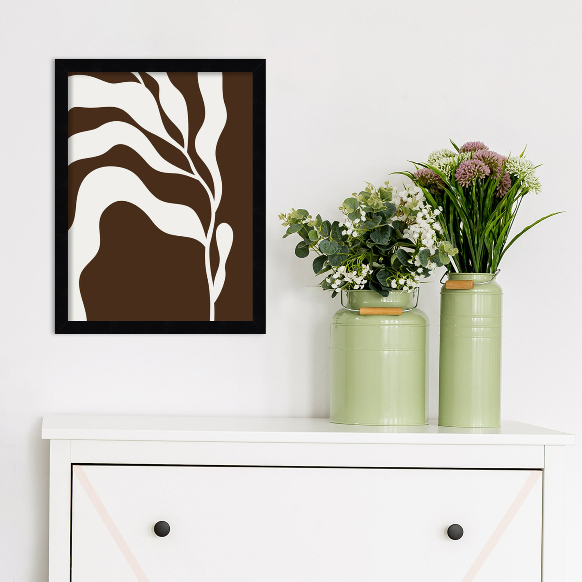 Retro Matisse Inspired Abstract Botanical 2 Brown, Black, 41" H x 31" W x 1" D