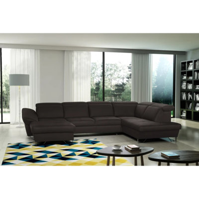 Natron Leather Corner U-form Sectional with Sleeping Function and Storage