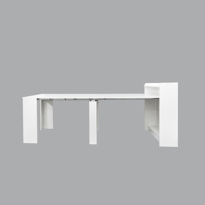 Table de salle à manger extensible en bois avec rangement Quentin, Blanc, H 39,37 po x l 98,43 po x P 36,61 po