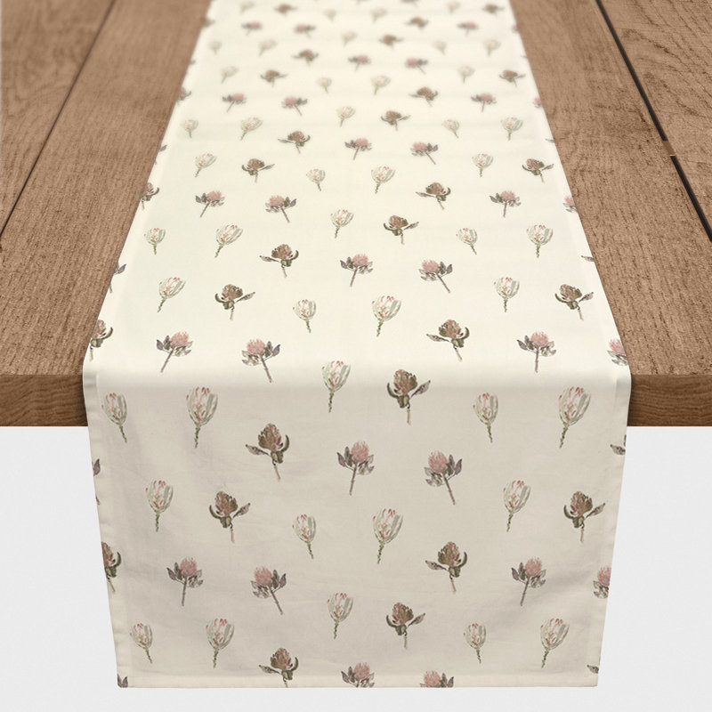 Rectangular Floral Table Runner, Cream, 90" x 16"