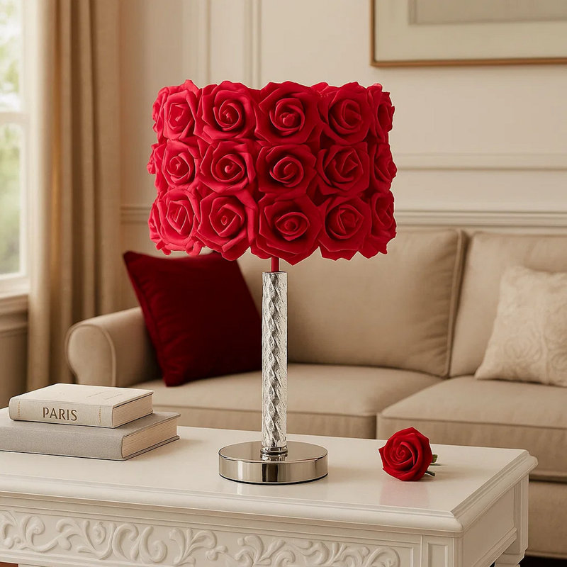 Lampe de table en acrylique 18,25 po Red Roses In Bloom, Transparent, Pink Rose