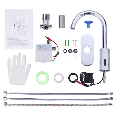 Robinet de lavabo automatique sans contact avec capteur de mouvement et plaque de montage pour installation à 1 ou 3 trous