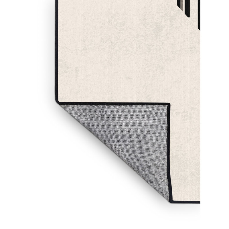 Machine Washable Pelico Kyoto Fushimi Inari Torii Minimalist Geometric Rug in Beige – Black Binding, 8x12