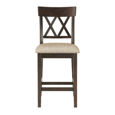 De 2 chaises à hauteur de comptoir, finition brun foncé, double, siège rembourré en tissu pour les chaises de salle à manger 2 pièces, utilisation dans la pièce