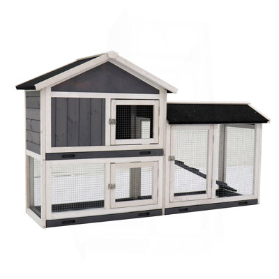 Cage à lapin, cage à lapin intérieure, cage à lapin extérieure avec couloir, niche pour animal de compagnie avec plateau anti-fuites plus profond, panneau UV, grillage inférieur amovible pour petits animaux