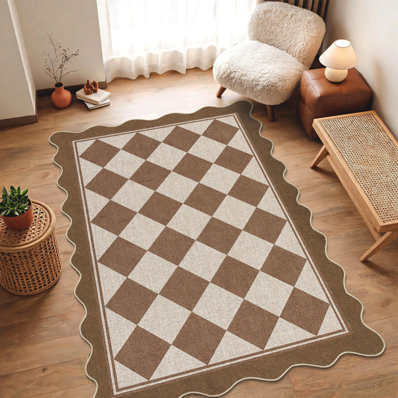 Tapis festonné intérieur / extérieur Scalloped, Brun, 5 x 7 pi