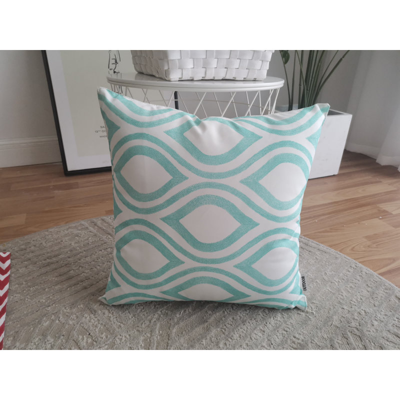 Housse de coussin à imprimé extérieur sur base blanche avec insertions, Turquoise