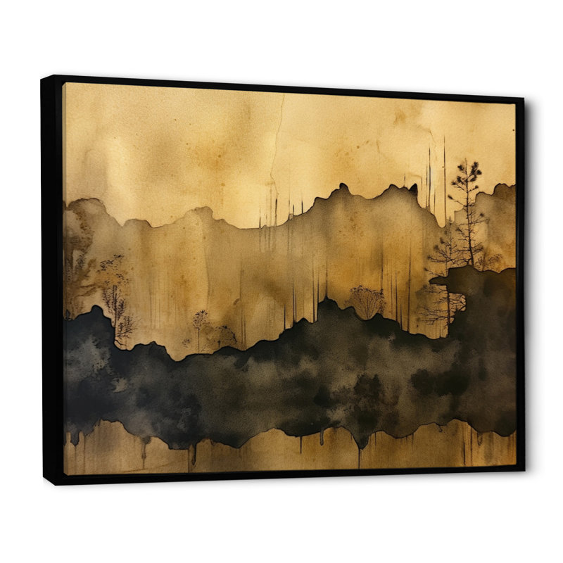 «Brown and Black Abstract Fluidité», reproduction sur toile, H 34 po x l 44 po, Cadre flottant noir