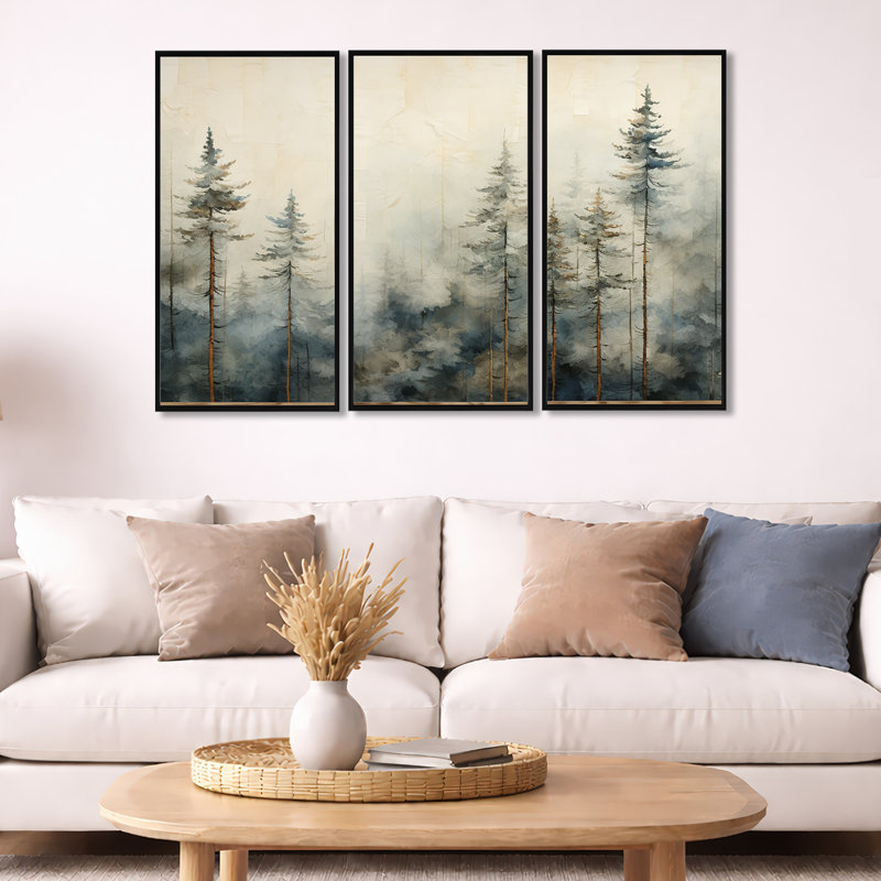 Forêt d'art de pin Minimalisme, Cadre flottant noir, H 32 po x l 48 po x P 1 po