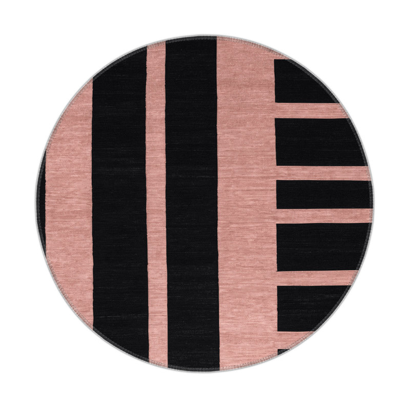 HorizontalStripes Black Indoor and Outdoor Area Rug, Round 5'