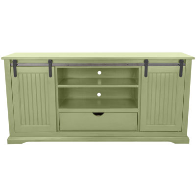 70 inch Coastal Solid Wood Sliding Barn Door TV Stand