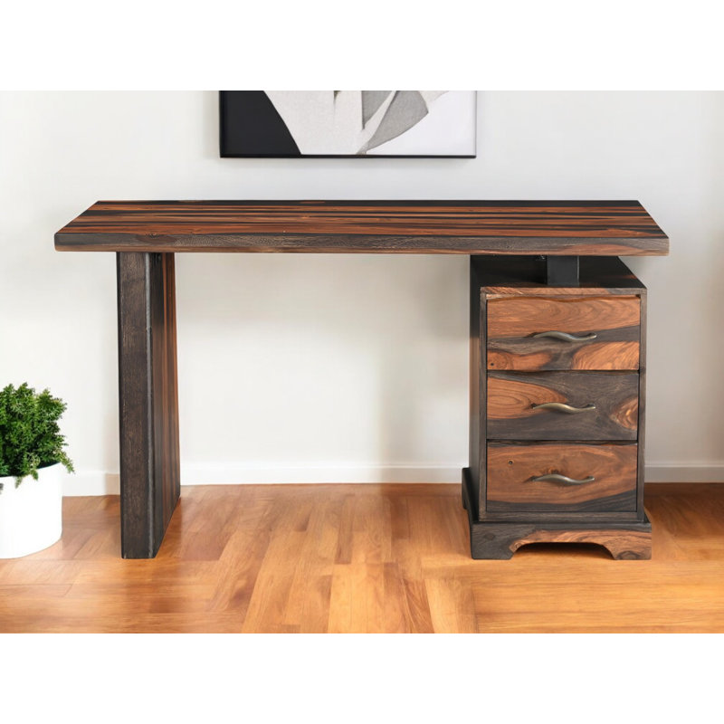 Bureau d'écriture en bois massif 54 "à trois tiroirs Brown